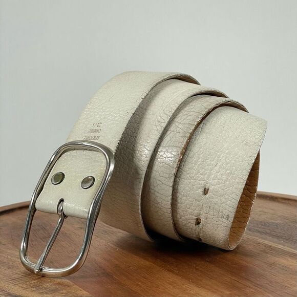 Classic Vintage Cowhide Leather Reversible Belt 38 Cream‎ Tan Mid Century MCM - Picture 1 of 5
